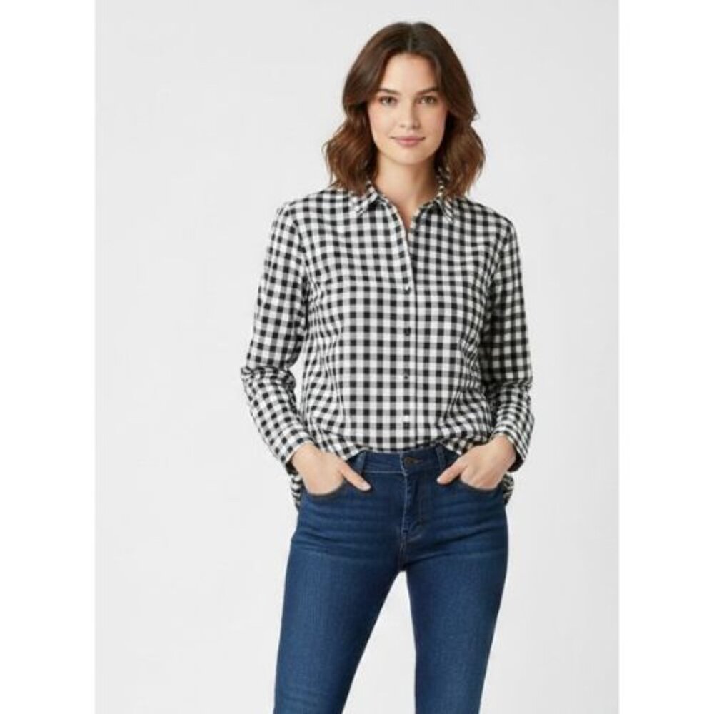 Banana Republic Cotton Black and White Checkered Shirt Long Sleeve Size 6